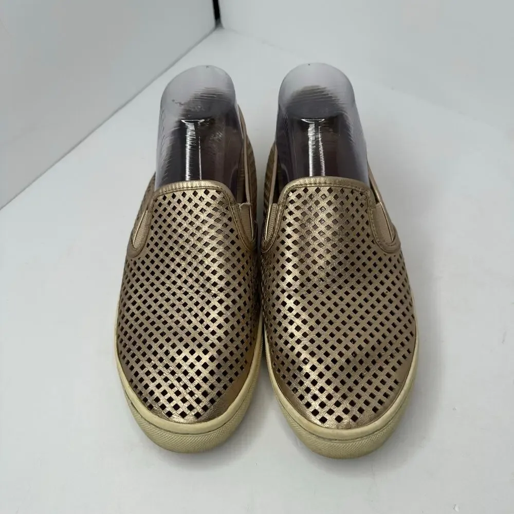 Tory Burch Women size 9.5 Metallic Gold Perforated Leather Slip On Shoes